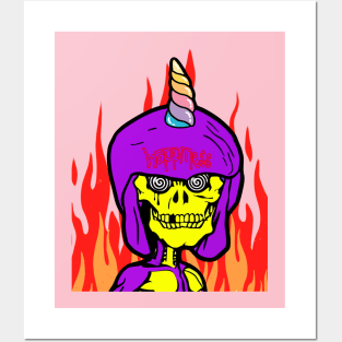 hellfire Unicorn Skull Brain Terminator Candy Unicorn Blast Surreal Pop Art Steam Punk Posters and Art